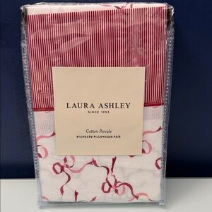 NWT Laura Ashley Cotton Bow & Stripes Pillow Cases